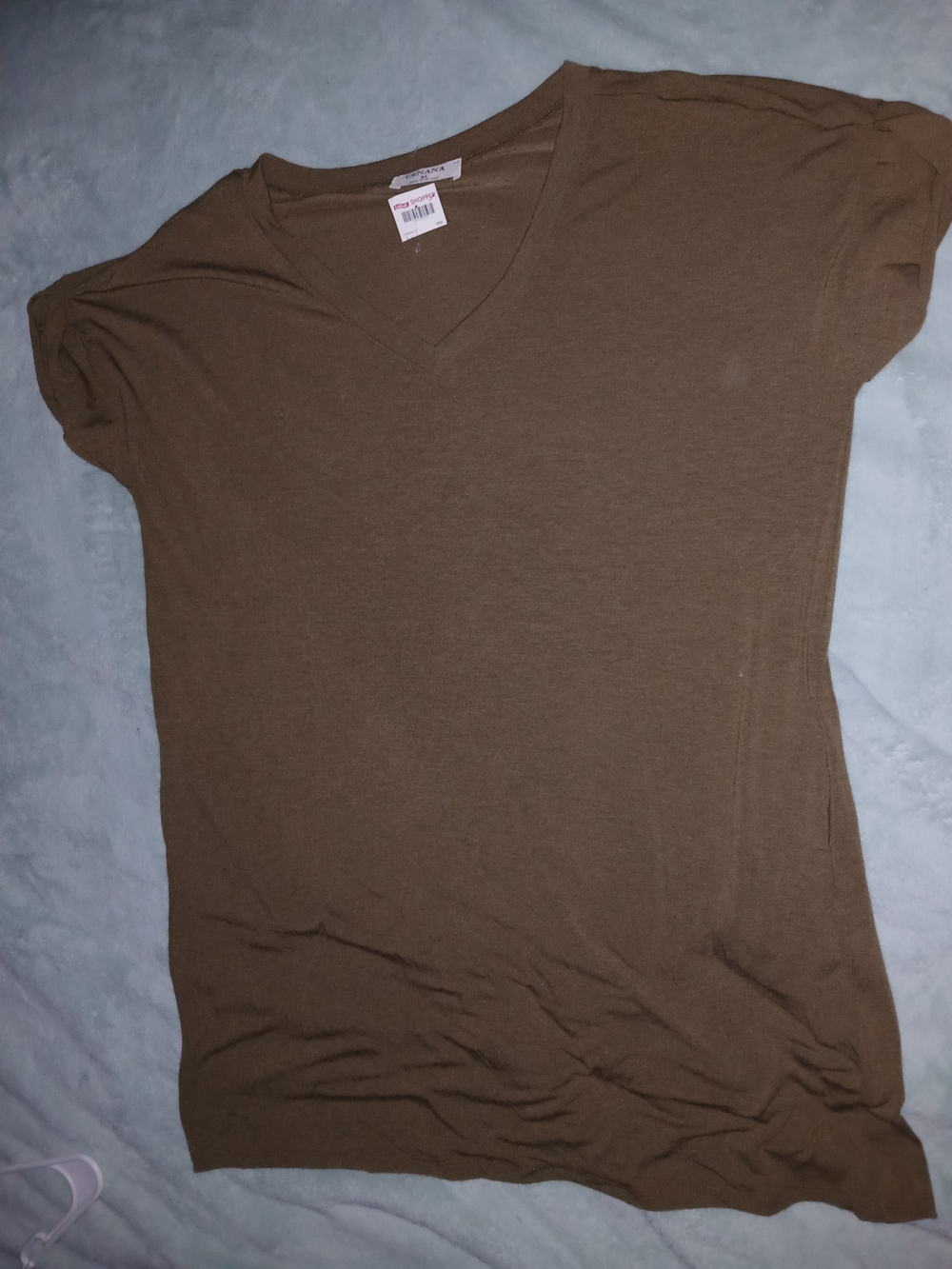 Zenana Outfitters V-Neck Short Sleeve Tunic XL - Olive Green/Brown